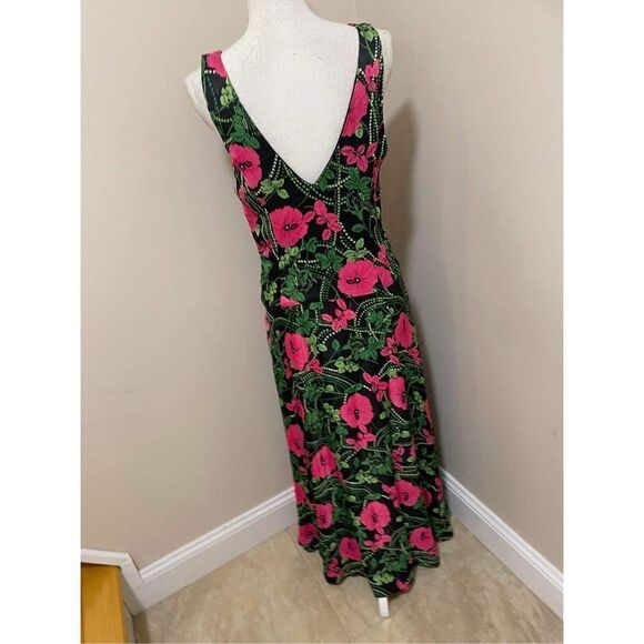 Anthropologie Floral Midi Dress in Black and Pink size 8 - Picture 6 of 9